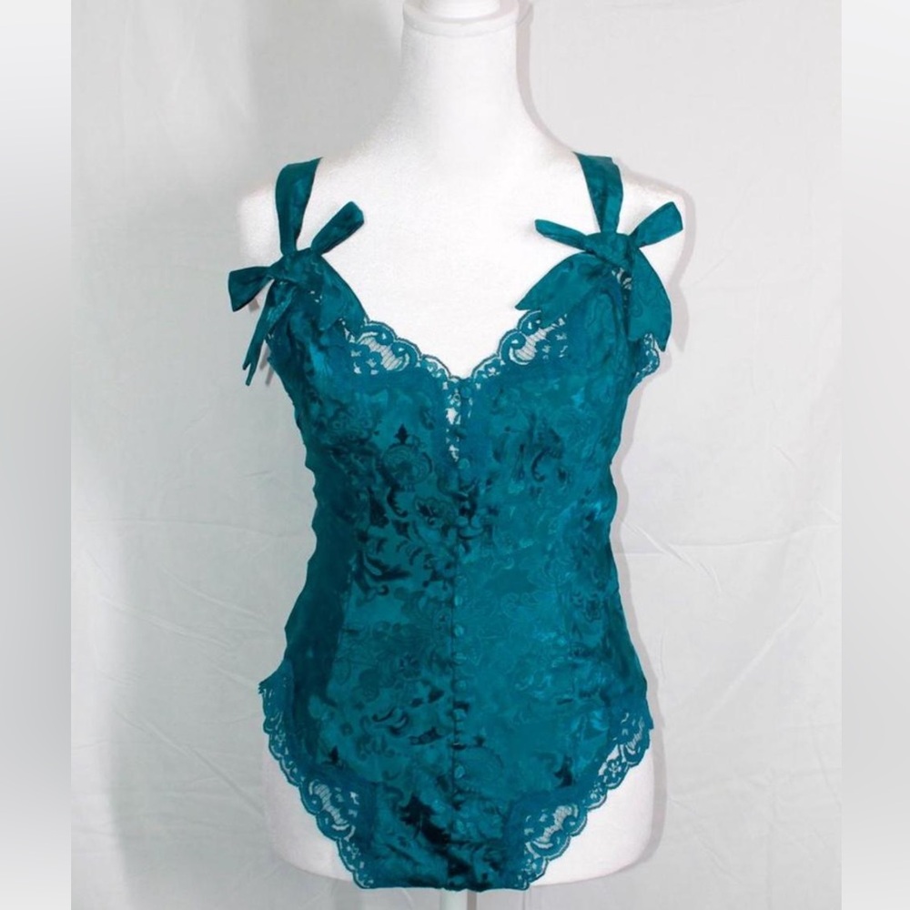 Teal Lace Tie-Shoulder Camisole Bodysuit